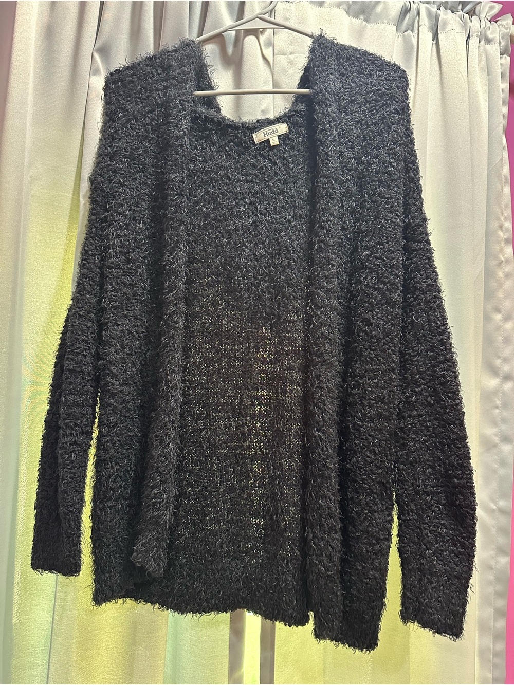 Mudd Black Open-Front Fuzzy Cardigan
